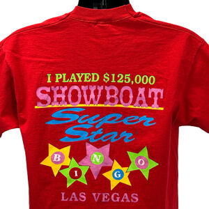 Vintage 90s Showboat Casino Bingo T Shirt Las Vegas Gambling Red Unisex L Large
